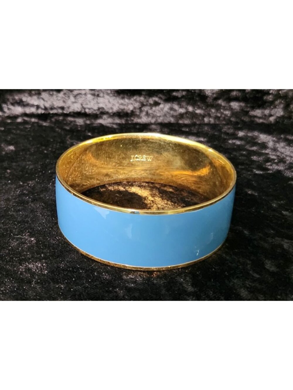 J.CREW Gold-Tone Solid Cornflower Blue Enamel Wide Rigid Bangle Bracelet EUC